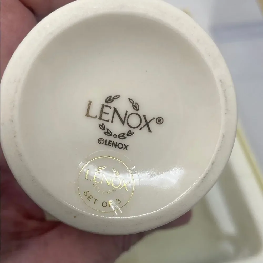New! Vintage Lenox trio ivory porcelain bud vases with decorative beading